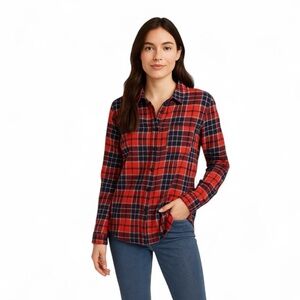 Pact - Organic Cotton Flannel Button-Up Shirt Red & Navy Plaid Sz L